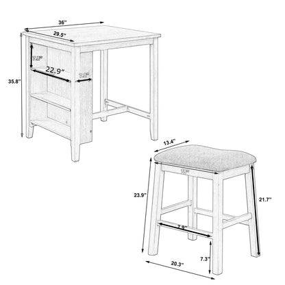 TOPMAX 3 Piece Dining Table with Padded Stools, Table Set with Storage Shelf,Dark Gray