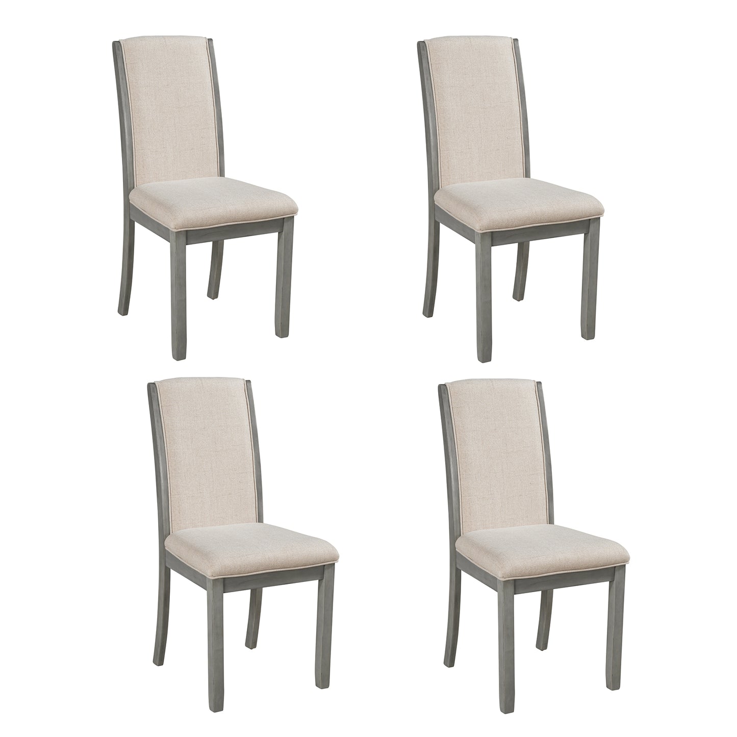 TOPMAX Farmhouse 4-Piece Wood Full Back Dining Chairs Set with Upholstered Cushions for Small Places, Gray+Cushion Beige