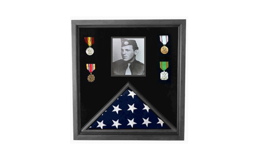 Military Photo Flag and Medal Display Case - folded 3X5 American flag by The Military Gift Store