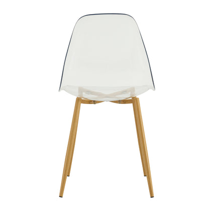 Modern simple transparent dining chair plastic chair armless crystal chair Nordic creative makeup stool negotiation chair Set of 4 and wood color metal leg