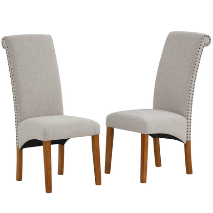 Set of 2 Upholstered Fabric Dining Chairs,Modern High Back Button- linen Kitchen Dining Chairs with Solid Wood Legs and Nailed Trim,Side Chairs Armless Chair Parsons Chair for Kitchen