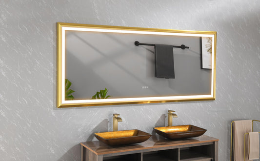 LTL needs to consult the warehouse address84in. W x 34 in. H Oversized Rectangular Brushed gold Framed LED Mirror Anti-Fog Dimmable Wall Mount Bathroom Vanity Mirror 
 HD Wall Mirror