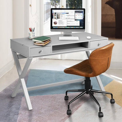 Lift Desk with 2 Drawer Storage, Computer Desk with Lift Table Top, Adjustable Height Table for Home Office, Living Room,grey