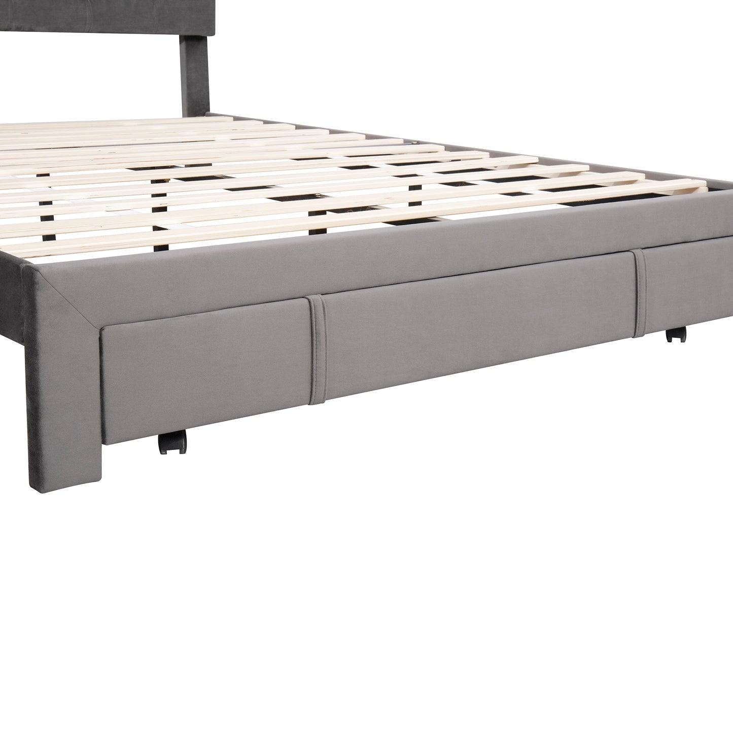 Queen Size Storage Bed Velvet Upholstered Platform Bed with a Big Drawer - Grey