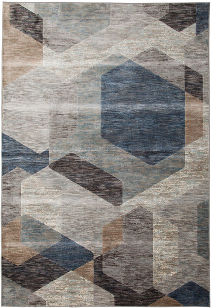 Calliope Gray/ Blue/ Natural Geometric Area Rug 5x8