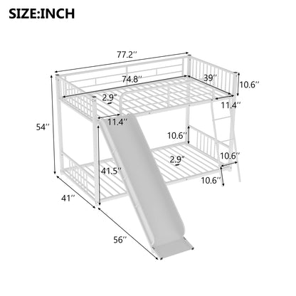 Metal Bunk Bed with Slide, Twin over Twin, White