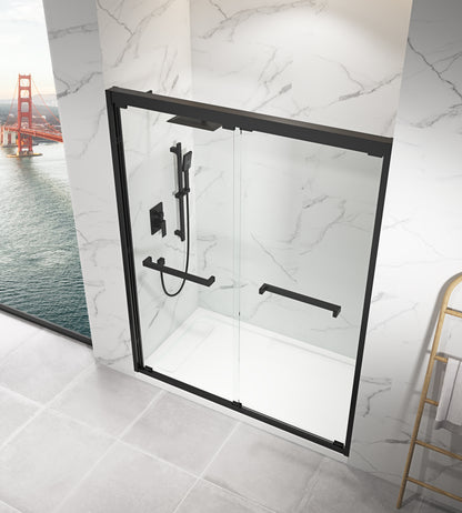 LTL needs to consult the warehouse addressSemi-Frameless Bypass Sliding Shower Door in  Black, 60 in Width x 76 in Height, 5/16 in. (8mm) Certified Clear Tempered Glass, Smooth Gliding Open and Close