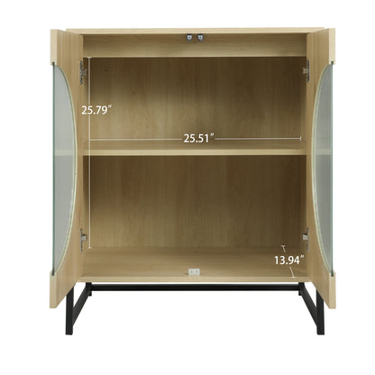 Storage Cabinet with Glass Door, Sideboard Buffet Cabinet for Kitchen,Dining Room, Oak Finish