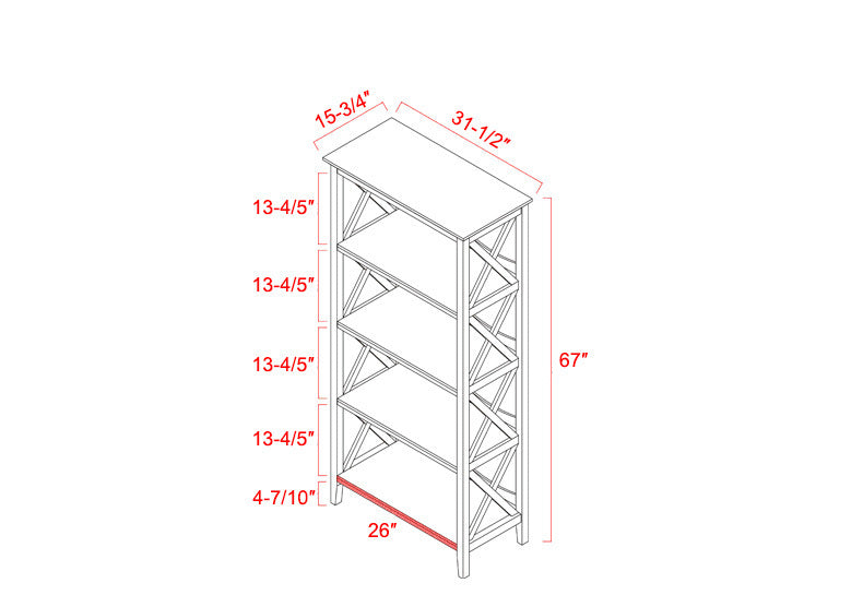 4 Tier Bookcases, 67‘’ Bookshelf with Sturdy Solid Frame, Shelves for Home and Office Organizer, Walnut