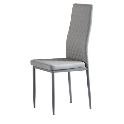 Light Gray modern minimalist dining chair leather sprayed metal pipe diamond grid pattern restaurant home conference chair set of 4