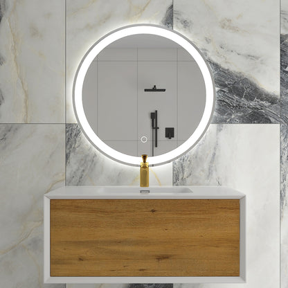 24 in. Round Wall-Mounted Dimmable LED Bathroom Vanity Mirror with Defogger and Bluetooth Music Speaker