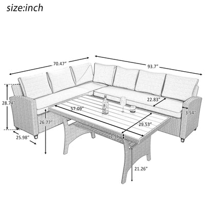 U_STYLE Patio Furniture Set, 5 Piece Outdoor Conversation Set, Dining Table Chair with Ottoman and Throw Pillows