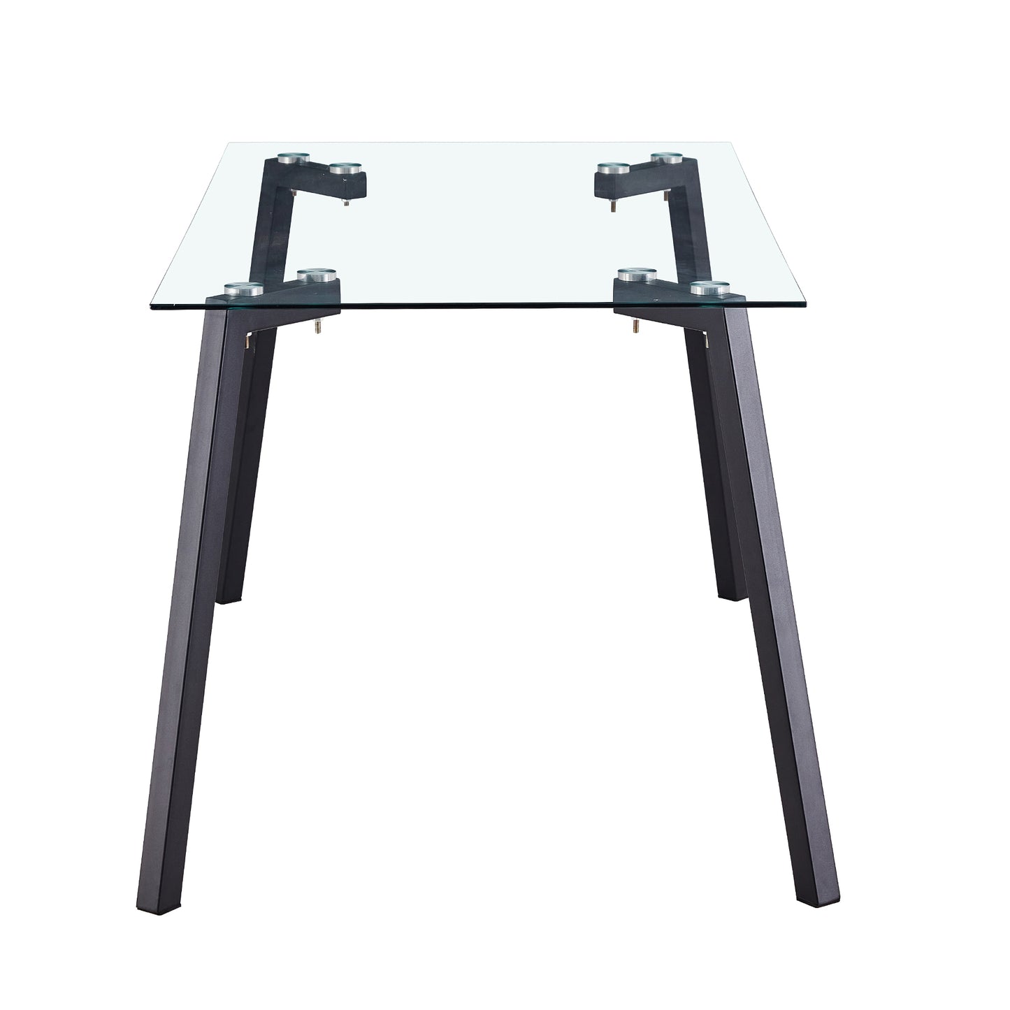 Modern Minimalist Rectangular Glass Dining Table for 4-6 with 0.31" Tempered Glass Tabletop and Black Coating Metal Legs, Writing Table Desk, for Kitchen Dining Living Room, 51" W x 31"D x 30" H