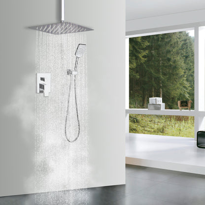 Shower Faucet Set System Ceiling Shower Faucets Sets Complet with Rough-in Valve, 10 Inches High Pressure Rain Shower Head and Handheld