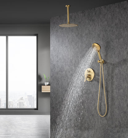 Black Shower System, Ceiling Rainfall Shower Faucet Sets Complete of High Pressure, Rain Shower Head with Handheld, Bathroom 10\\\\\\\'\\\\\\\' Shower Combo with Rough-in Valve Included