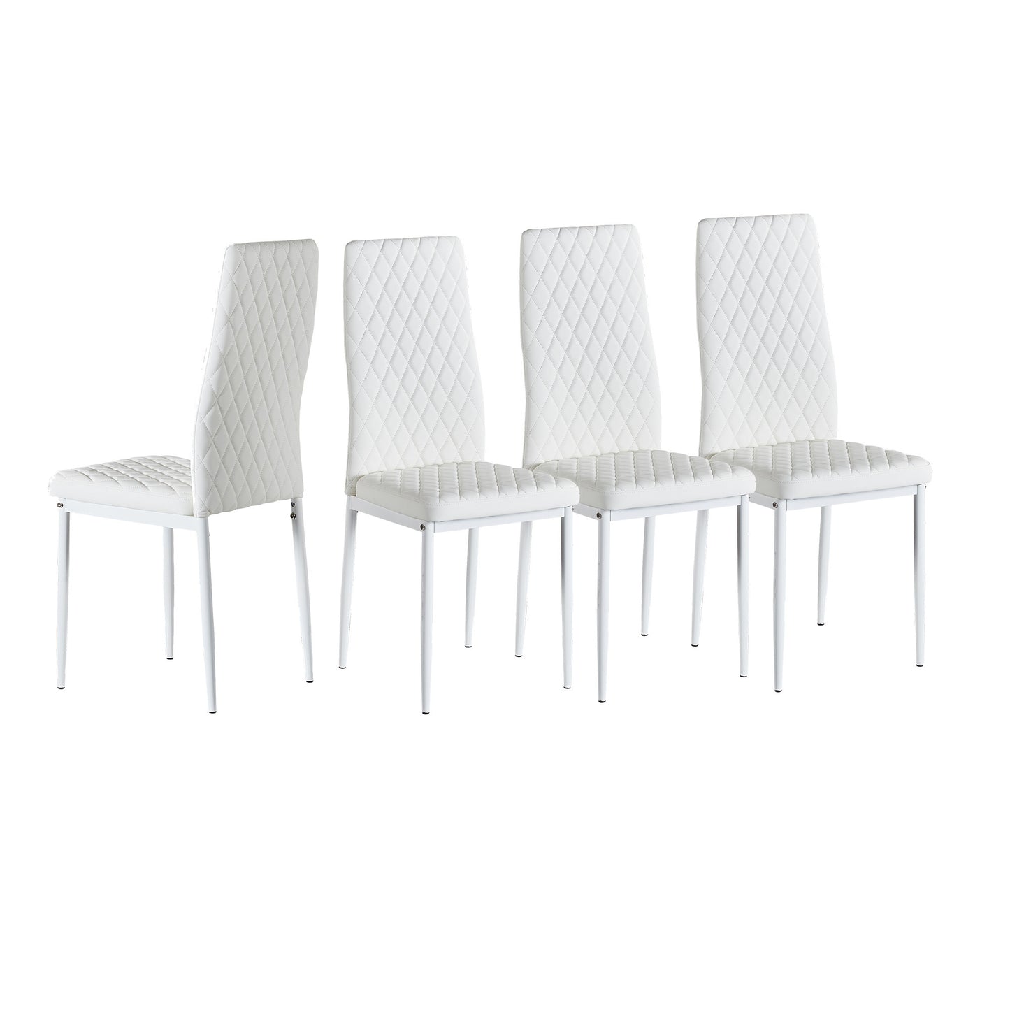 White modern minimalist dining chair fireproof leather sprayed metal pipe diamond grid pattern restaurant home conference chair set of 4