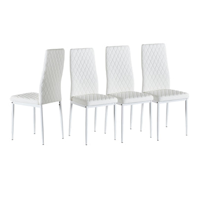 White modern minimalist dining chair fireproof leather sprayed metal pipe diamond grid pattern restaurant home conference chair set of 4