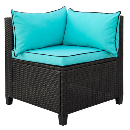 U-style Quality Rattan Wicker Patio Set, U-Shape Sectional Outdoor Furniture Set with Cushions and Accent Pillows