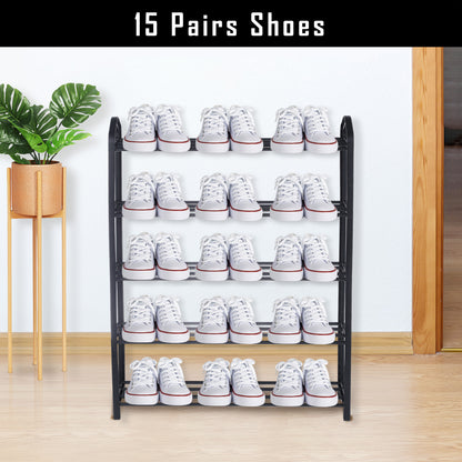 YSSOA 5-Tier Stackable Shoe Rack, 15-Pairs Sturdy Shoe Shelf Storage , Black Shoe Tower for Bedroom, Entryway, Hallway, and Closet