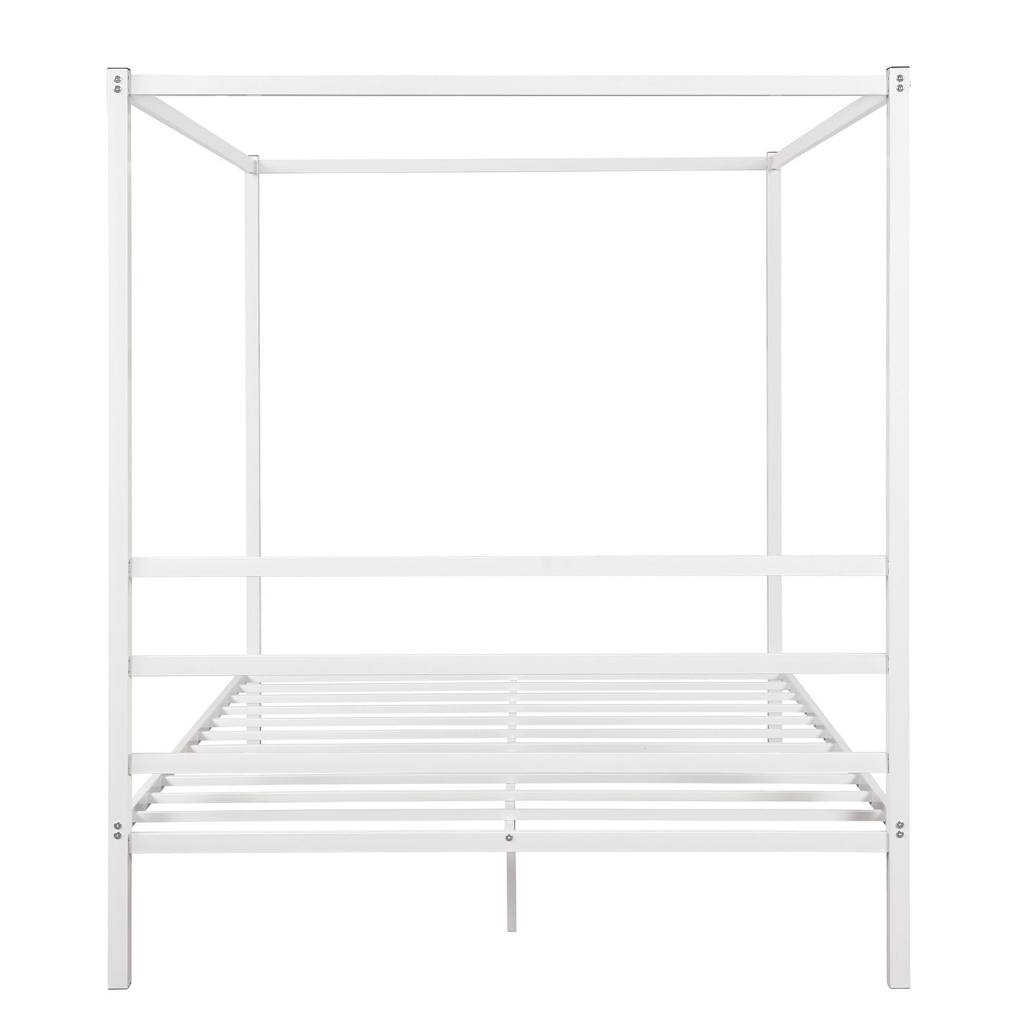 Metal Framed Canopy Platform Bed with Built-in Headboard,No Box Spring Needed, Classic Design, Queen ,White