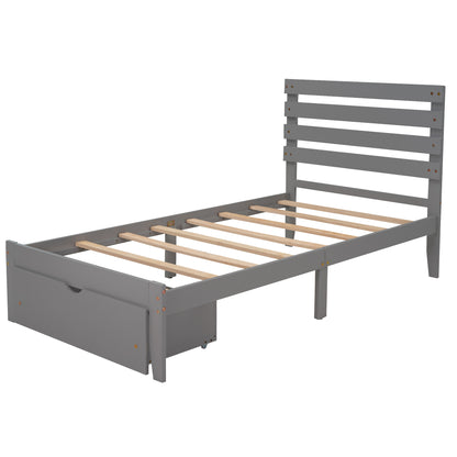 Twin Size Platform Bed with Drawer, Gray(New SKU:WF288467AAE)