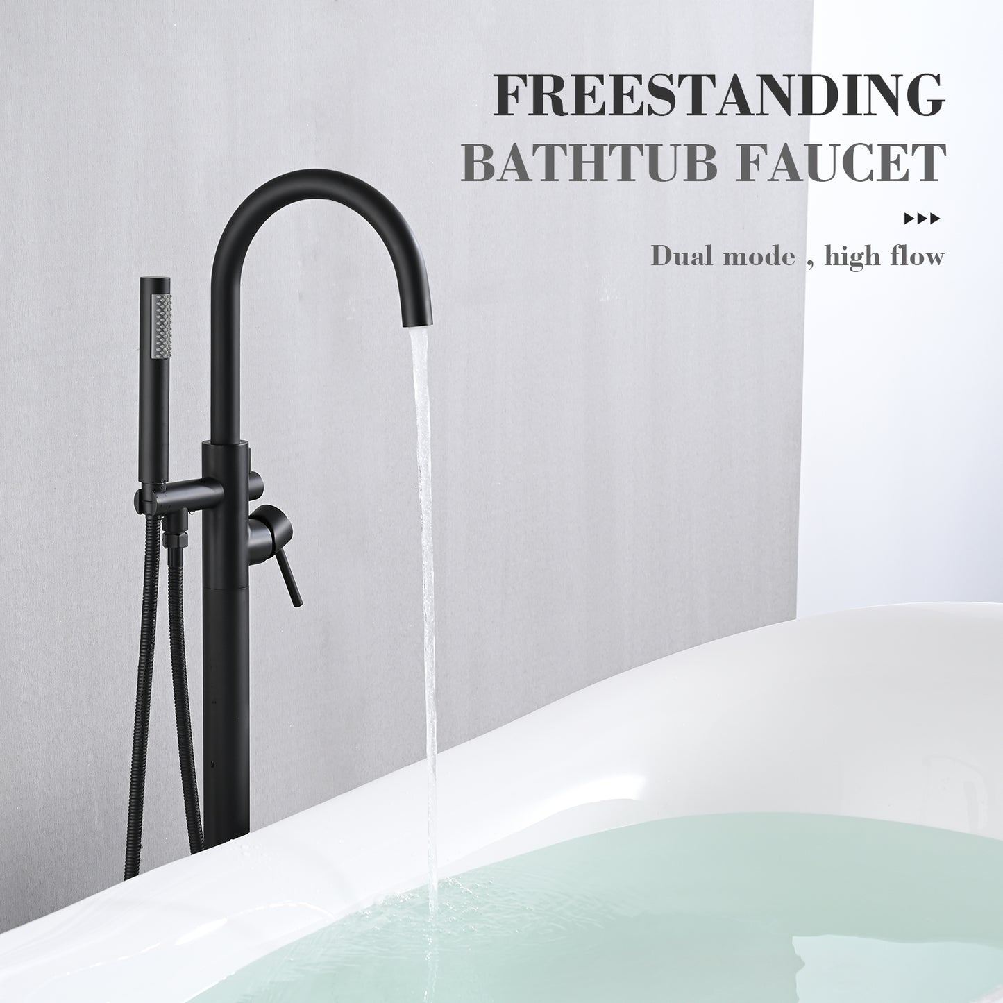 Freestanding Bathtub Faucet With Sprayer Floor Mount Tub Faucets Tub Filler With Hand Shower, Matte Black