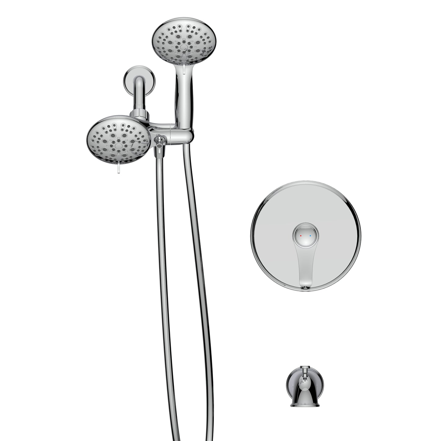 Large Amount of water Multi Function Dual Shower Head - Shower System with 4." Rain Showerhead, 6-Function Hand Shower, Under the water, Chrome