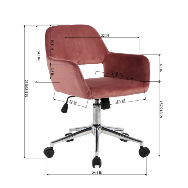 Velvet Upholstered Adjustable Swivel Office Chair, ROSE