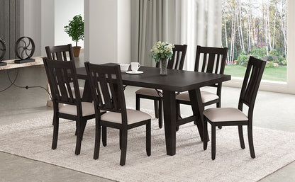 TREXM 7-Piece Dining Room Set - 72" Industrial Style Rectangular Table with Chain Bracket and 6 Dining Chairs (Espresso)