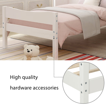 【Not allowed to sell to Walmart】Twin Size Wood Platform Bed with Headboard and Wooden Slat Support (White)