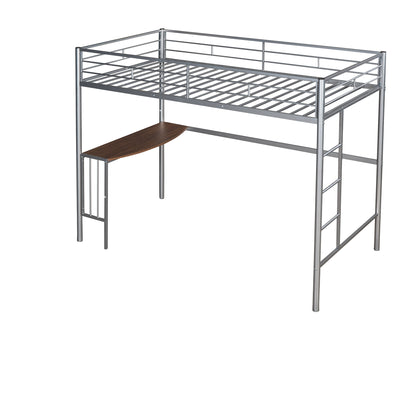 Twin Over Full Metal Bunk Bed with Desk, Ladder and Quality Slats for Bedroom, Metallic Silver（OLD SKU :LP000092AAN）