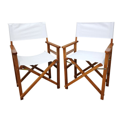 Folding Chair Wooden Director Chair Canvas Folding Chair  Folding Chair  2pcs/set   populus + Canvas (Color : White)