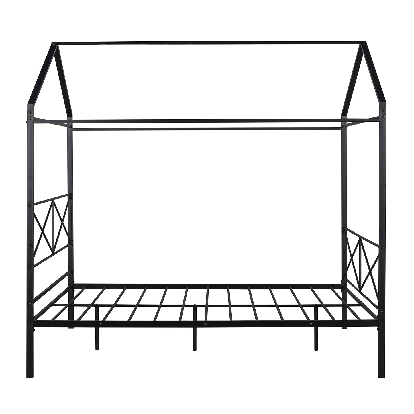 Queen Size Metal House Shape Platform Bed,Black