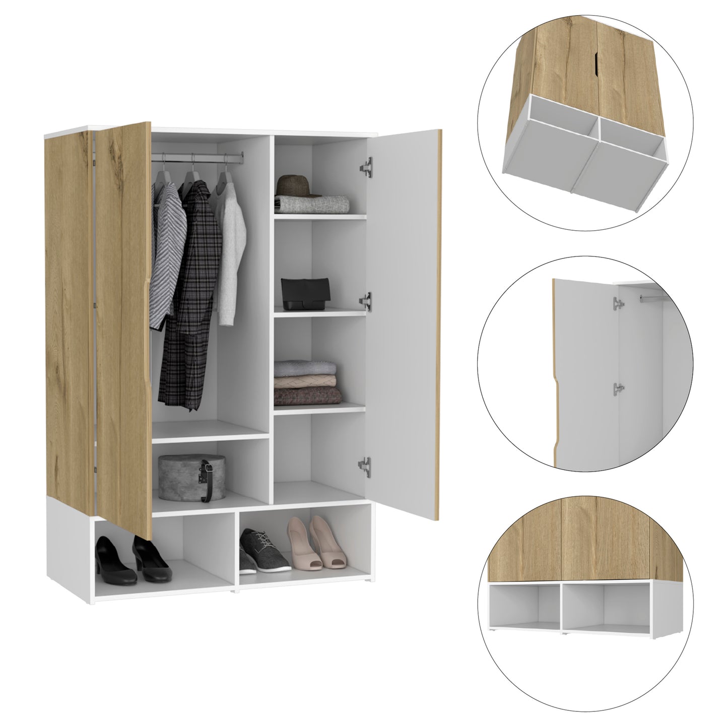 Logan 2-Shelf Armoire Light Oak and White