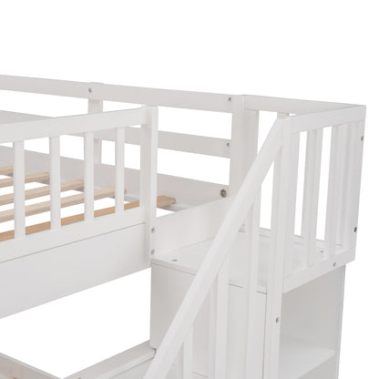 Stairway Full-Over-Full Bunk Bed with Drawer, Storage and Guard Rail for Bedroom, White ( old sku: LP000310AAK )