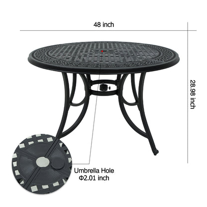 47.99 Inch Cast Aluminum Patio Table with Umbrella Hole,Round Patio Bistro Table for Garden, Patio, Yard, Black with Antique Bronze at The Edge