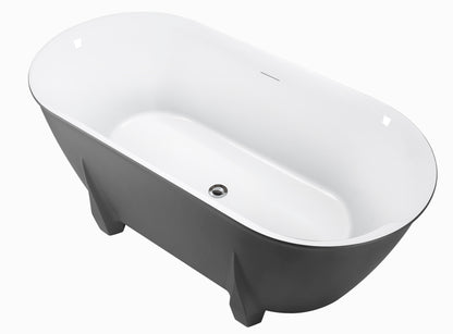 59" 100% Acrylic Freestanding Bathtub，Contemporary Soaking Tub，white inside and gray outside，Four corner bathtub