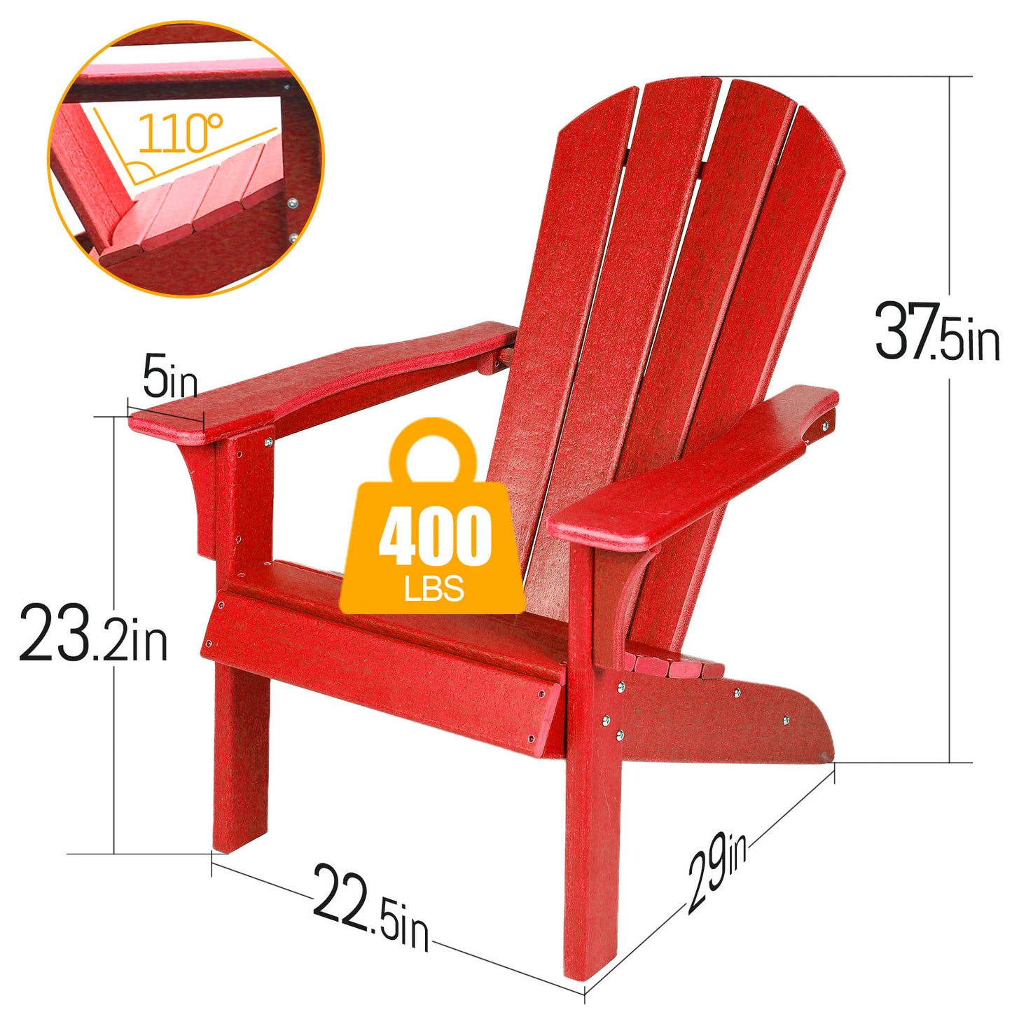 Adirondack Chair Holder HDPE Patio Chairs Weather Resistant Outdoor Chairs for Lawn, Deck, Backyard, Garden, Fire Pit, Plastic Outdoor Chairs - Red