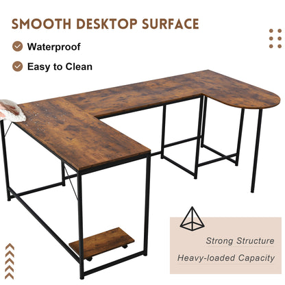 U-shaped Computer Desk, Industrial Corner Writing Desk with CPU Stand, Gaming Table Workstation Desk for Home Office (Brown) (OLD SKU: WF198675AAT)