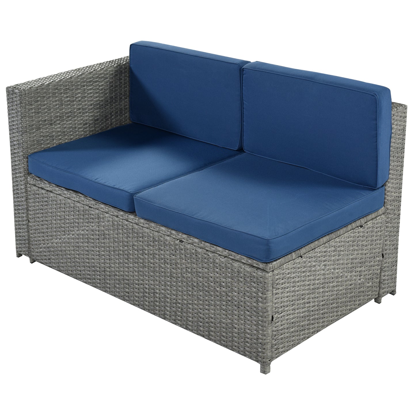 U_Style 9 Piece Rattan Sectional Seating Group with Cushions and Ottoman, Patio Furniture Sets, Outdoor Wicker Sectional, Grey Ratten+Blue Cushions