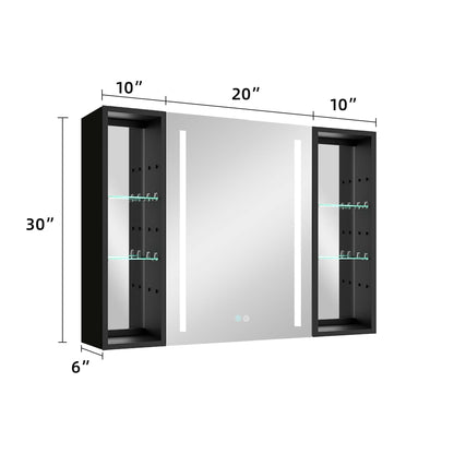 40x30 Inch LED Bathroom Medicine Cabinet Surface Mount Double Door Lighted Medicine Cabinet, Medicine Cabinets for Bathroom with Mirror Defogging, Dimmer Black