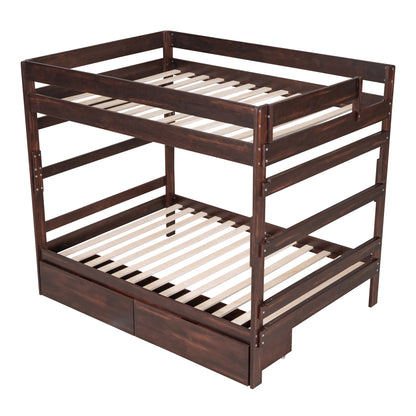 Full over Full Wood Bunk Bed with 2 Drawers, Espresso