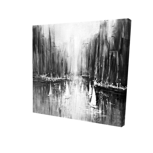 Grayscale boats on the water - 16x16 Print on canvas