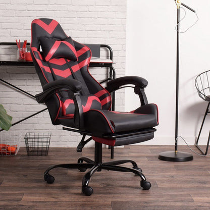 Gaming Office High Back Computer Leather Desk Mesh Ergonomic 180 Degrees Adjustable Swivel Task Chair with Headrest and Lumbar Support, & Footrest , Red