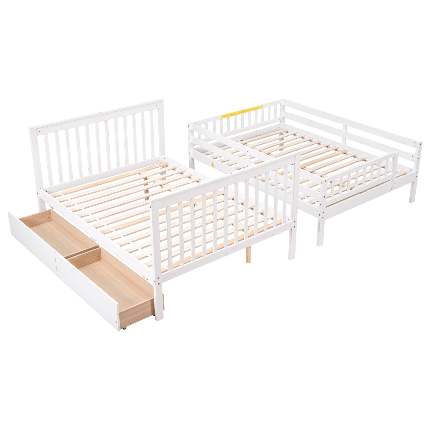 Full Over Full Bunk Bed with 2 Drawers and Staircases, Convertible into 2 Beds, the Bunk Bed with Staircase and Safety Rails for Kids, Teens, Adults, White