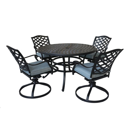 Aluminum 5-Piece Round Dining Set With 4 Swivel Rockers, Light Blue