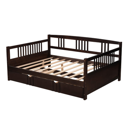 Full Size Daybed Wood Bed with Twin Size Trundle,Espresso