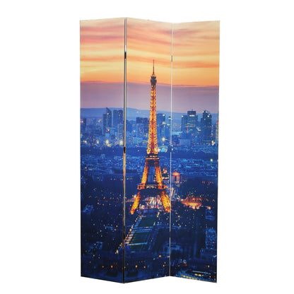 71 Inch 3 Panel Room Divider, EIFFEL TOWER Digital Print, Multicolor