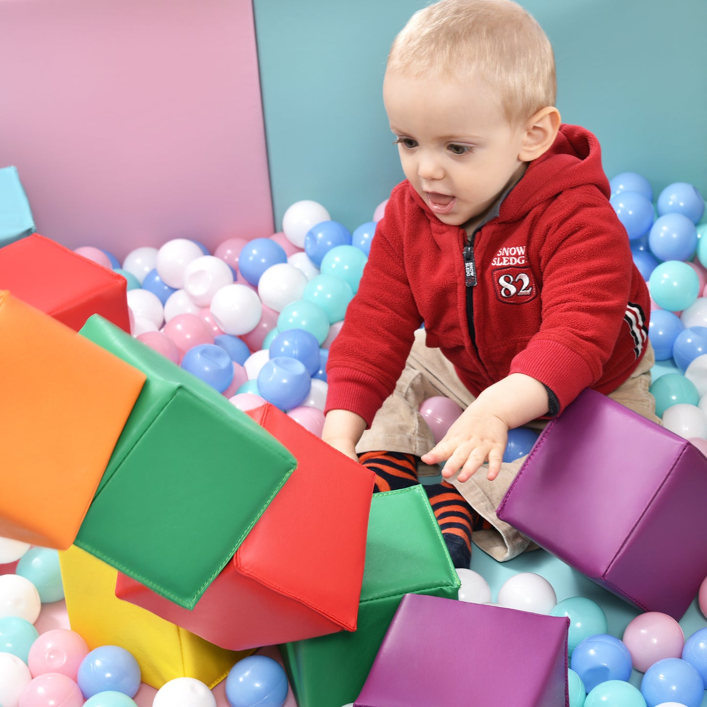 SoftZone Toddler Foam Block Playset, Soft Colorful Stacking Play Module Blocks Big Foam Shapes for Babies and Kids Building, Easy Clean Safe Indoor Active Play Structure