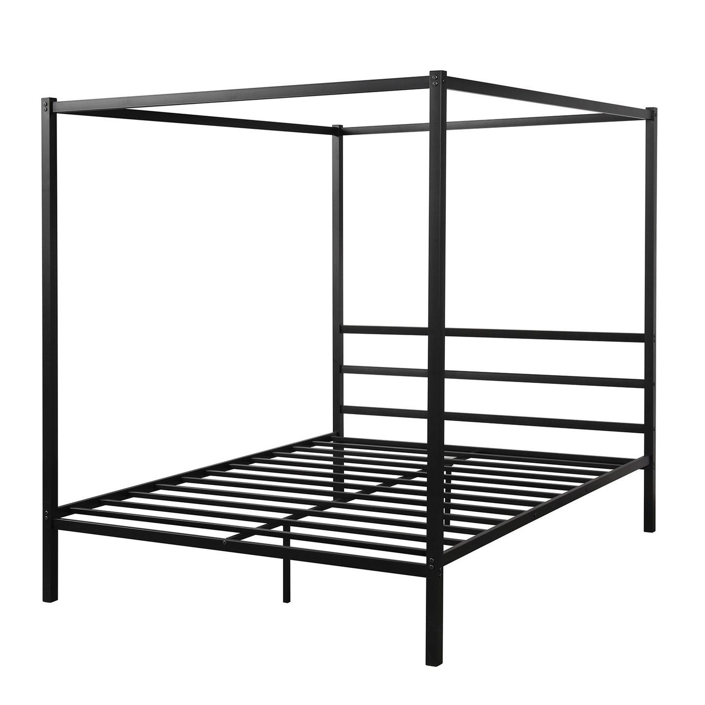 Metal Framed Canopy Platform Bed with Built-in Headboard,No Box Spring Needed, Classic Design, Queen , Black